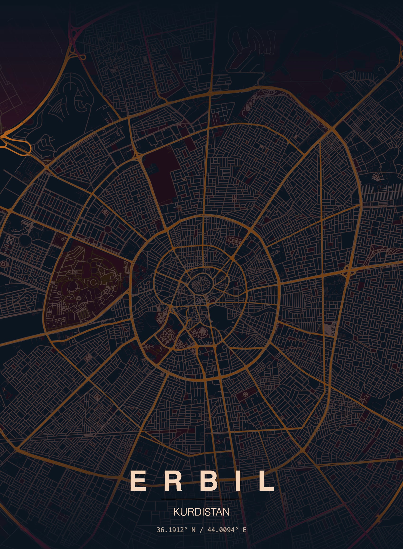 Street map of Erbil, Kurdistan